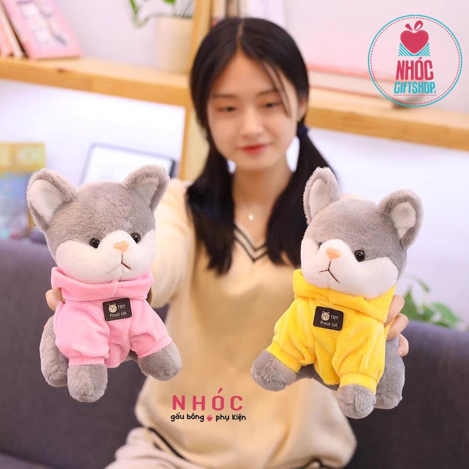 Gấu Bông Hoạt Hình Chó Husky Áo Hoodie Bông Mềm Hàng Cao Cấp Đồ Chơi Cho Bé An Toàn Dễ Thương Size Vừa Tay Nhiều Kiểu -N