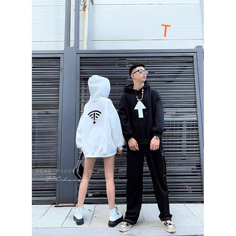 set 2 áo đôi hoodie nỉ bông mũi tên mạng chấm than