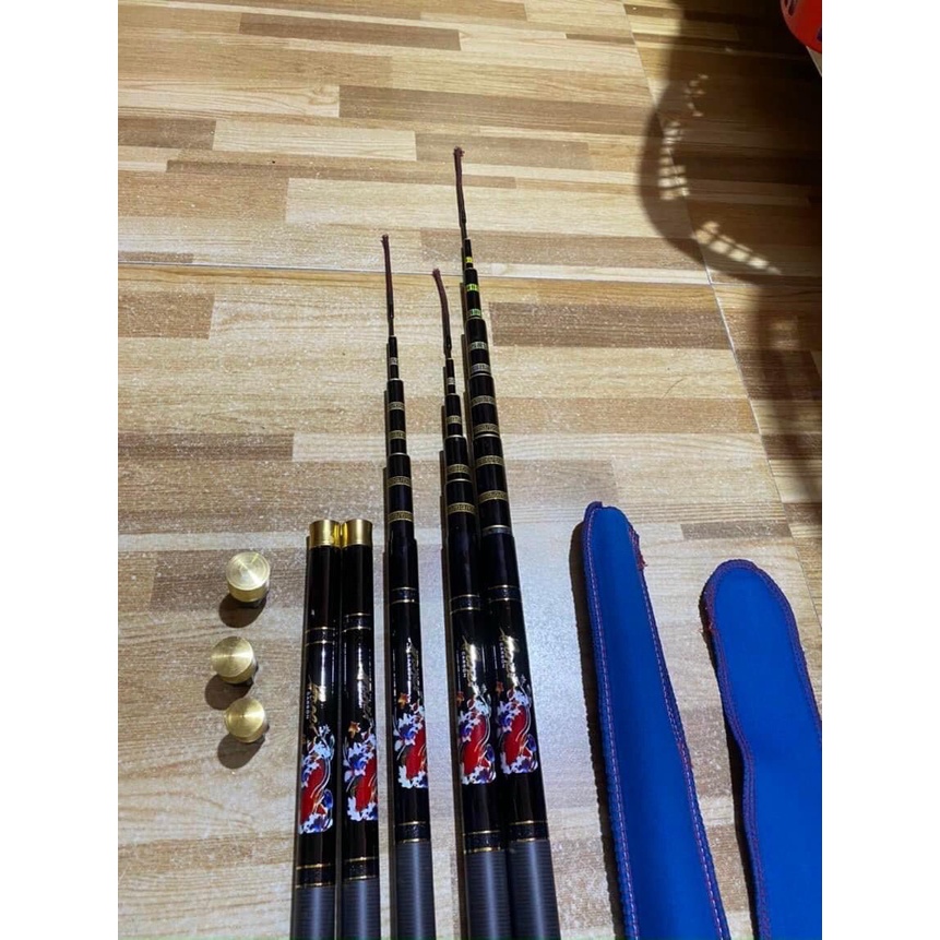 Cần câu tay gama 8H, cần câu đơn câu đài 8H, chất liệu carbon, tặng kèm ngọn phụ, ngọn 2li