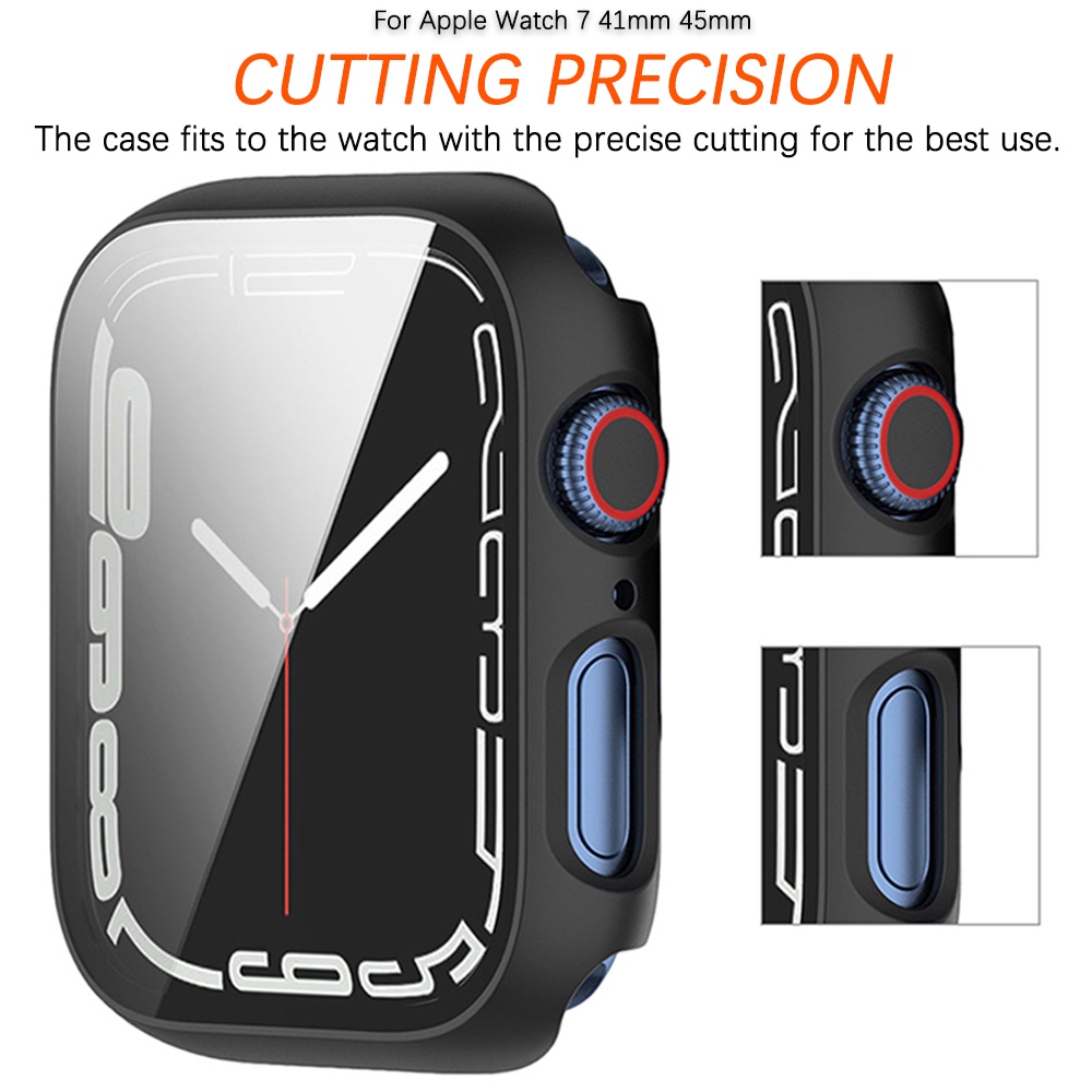 Ninki Ốp Bảo Vệ  iWatch 8/7 Mặt Đồng Hồ Thông Minh Bằng PC Cứng + Kính Cường Lực HD + Sợi Carbon Chất Lượng Cao Cho iWatch 7 41mm 45mm