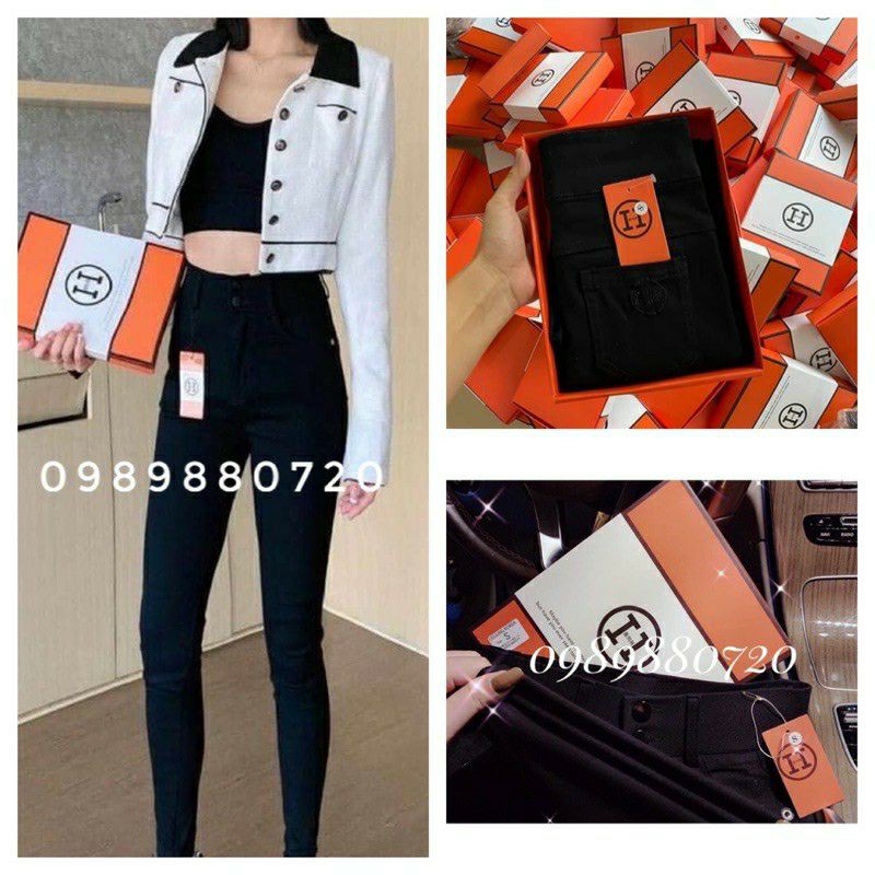 Quần bò nữ cạp cao dáng ôm 2 cúc Doloxi vải bò giấy co giãn 4 chiều Q026