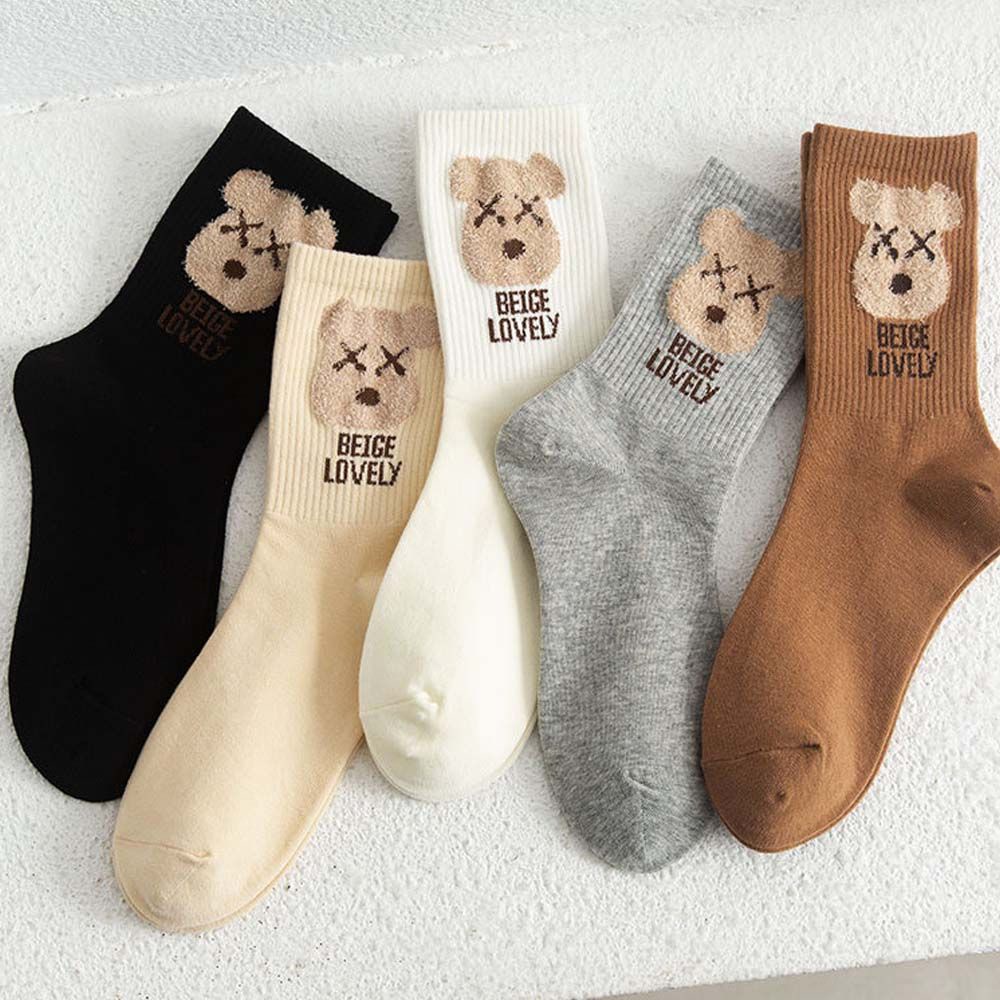 Vớ cổ trung in hình gấu hoạt hình dễ thương phong cách Harajuku nhiều màu cho nữ