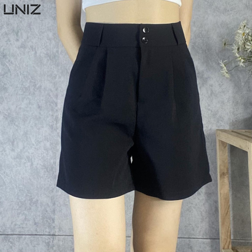 Quần Short Nữ UNIZ  Q2088 (Màu Đen), Dáng Ngắn, Teen, Cạp Cao, Bản To, Form Rộng, Vải Tuyết Mưa, Mềm Mịn, Không Bai