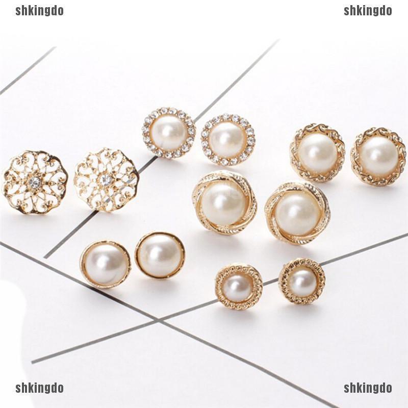 Set 6 đôi khuyên tai đính đá + ngọc thời trang cho nữ