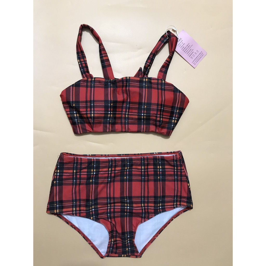 Bikini Eo Cao Họa Tiết Kẻ Caro Cổ Điển W338