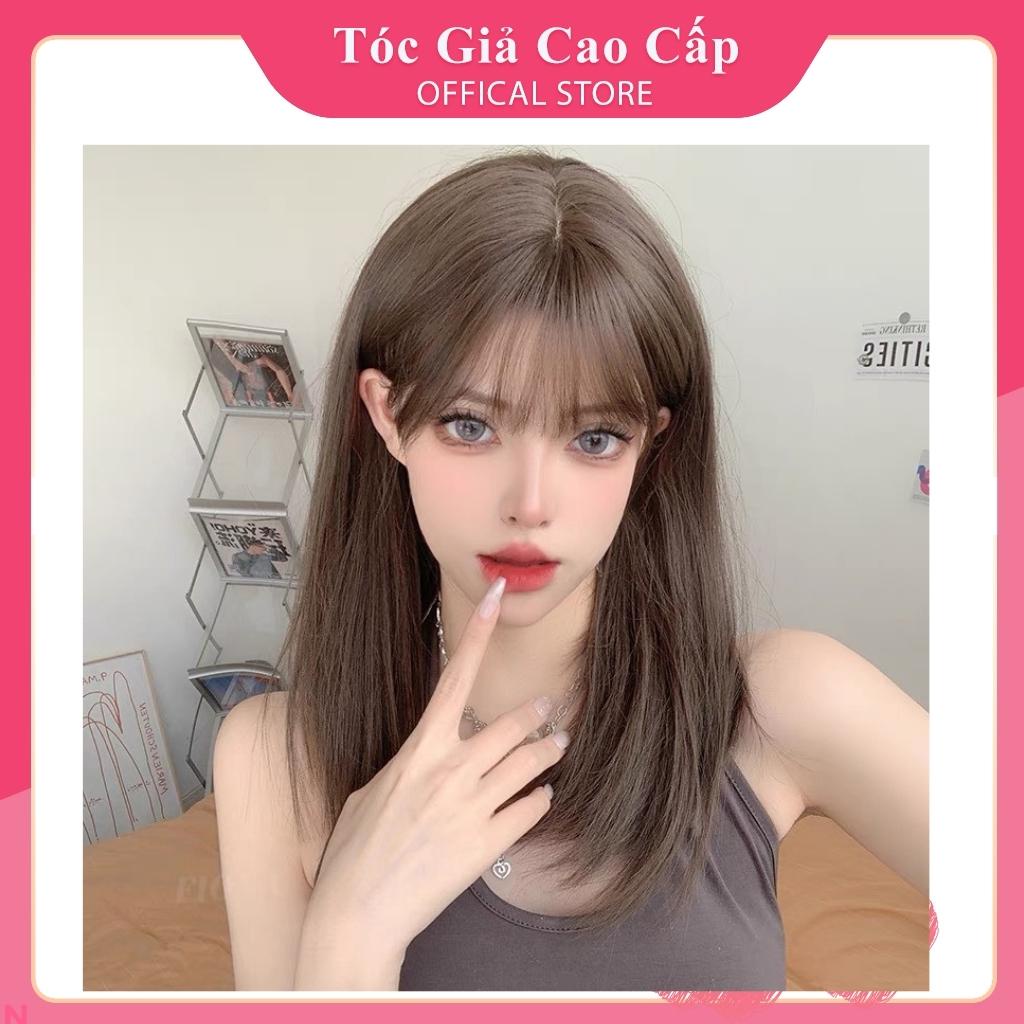 Tóc giả nữ nguyên đầu đẹp cúp 35cm, sợi tơ cao cấp, tặng kèm lưới trùm, 6104