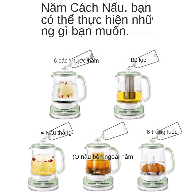 Supor sức khỏe bình đun điện thông minh đa chức năng Ấm nước thủy tinh cách nhiệt 1.5L5 phần 15YT19