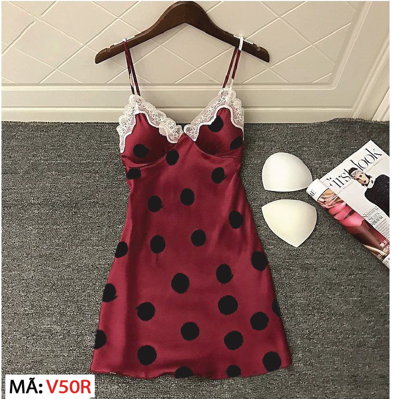 HISEXY Đầm Ngủ Chấm Bi Liền Thân Mặc Nhà Lụa Satin Cao Cấp (Kèm Video Thậ) | BigBuy360 - bigbuy360.vn