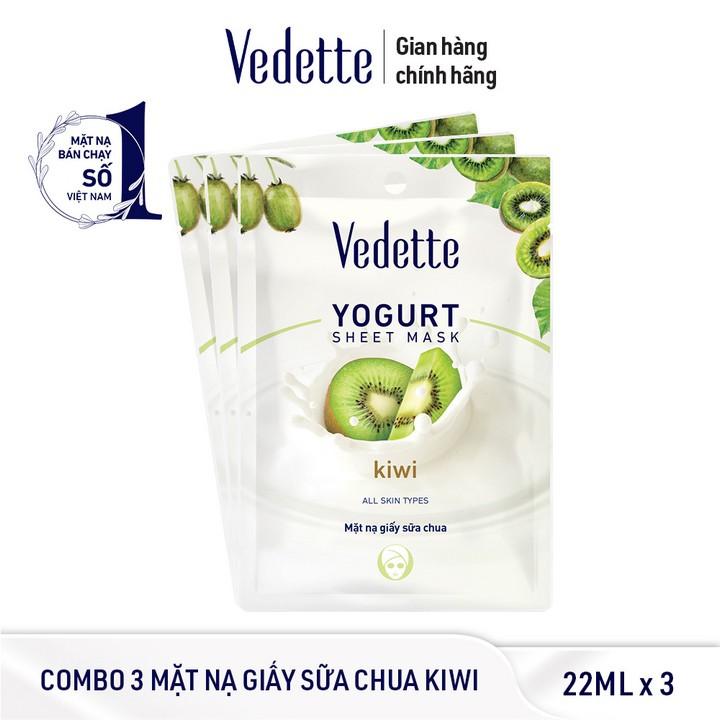 Combo 3 Mặt nạ giấy sữa chua kiwi Vedette 22ml x 3