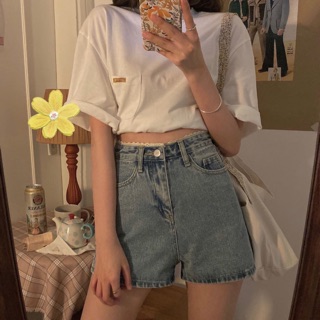 Quần bò ngắn short jeans đai viền ren nữ tính hàn quốc