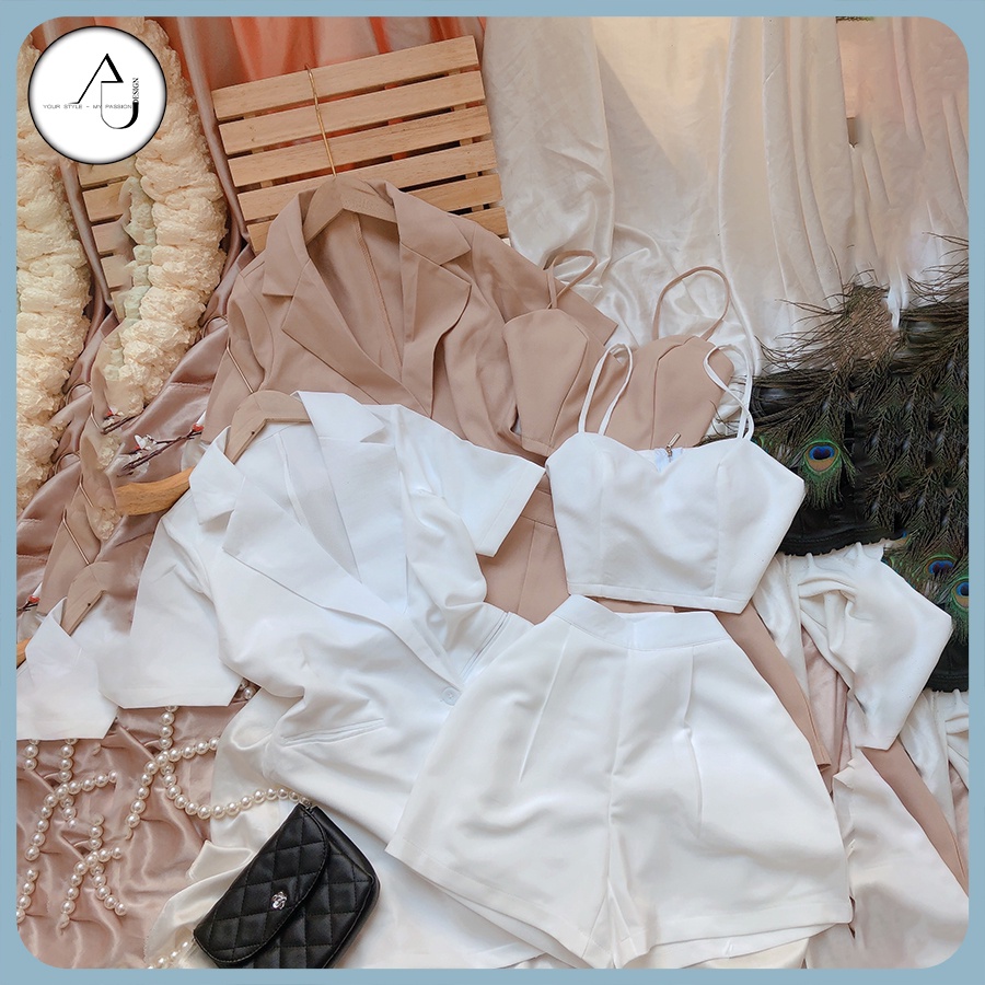 Set Vest Áo Hai Dây Và Quần Short AU.DESIGN Nữ Tính Phong Cách Thời Trang Năng Động Freesize