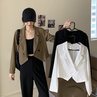 (ORDER) Áo blazer croptop, vạt chéo, túi giả trước (có ảnh thật)