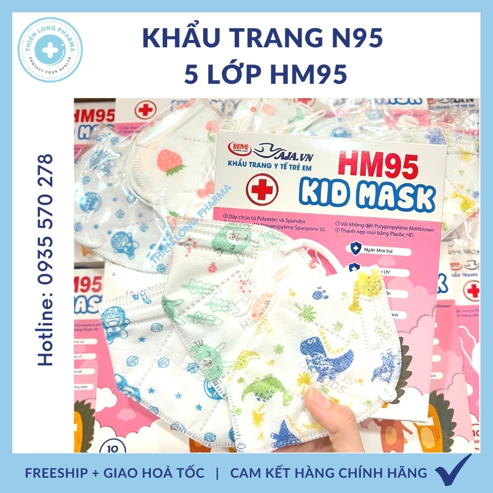 [Set 50Cái] Khẩu trang trẻ em N95 5 lớp kháng khuẩn hoạ tiết dễ thương êm mịn hàng chính hãng
