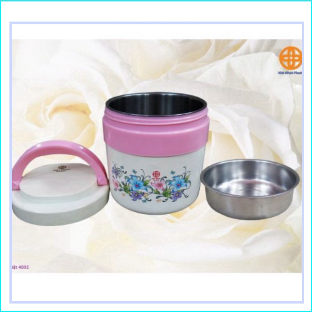 Hộp cơm giữ nhiệt 2 ngăn ruột inox nhựa Việt Nhật - Cặp lồng giữ nhiệt 2 tầng