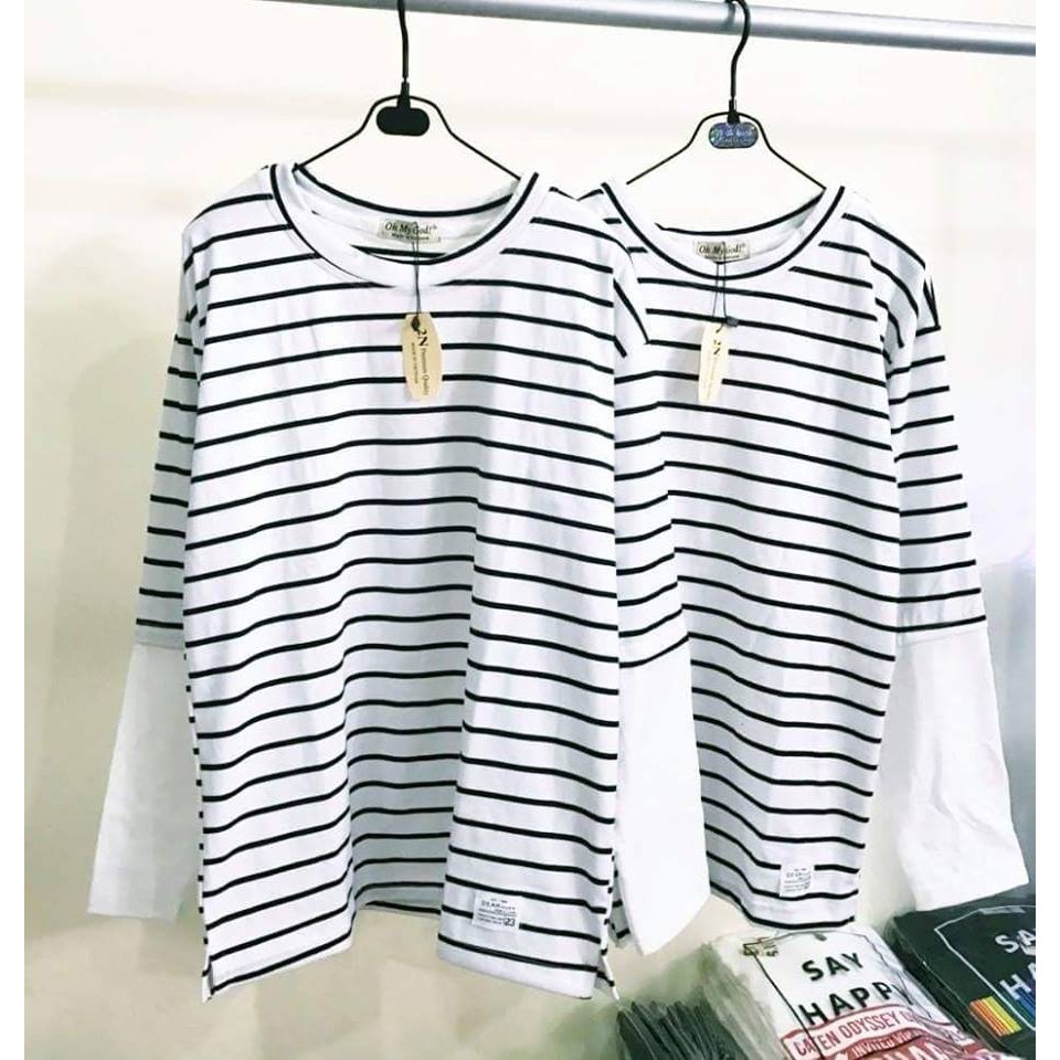 [FREESHIP❤️] Áo thun nam dài tay Áo thun Hiphop Áo thun không cổ Áo thun nam kẻ ngang tay dài nối #74884 giayngostore | BigBuy360 - bigbuy360.vn