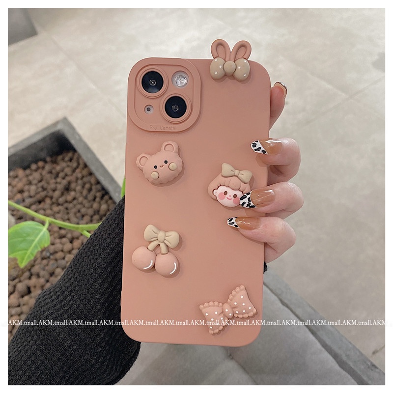 Ốp lưng iphone cạnh vuông bảo vệ camera gắn gấu hoa 7plus x xsmax 11 11promax 12 12pro 12promax 13 13pro 13promax DT13