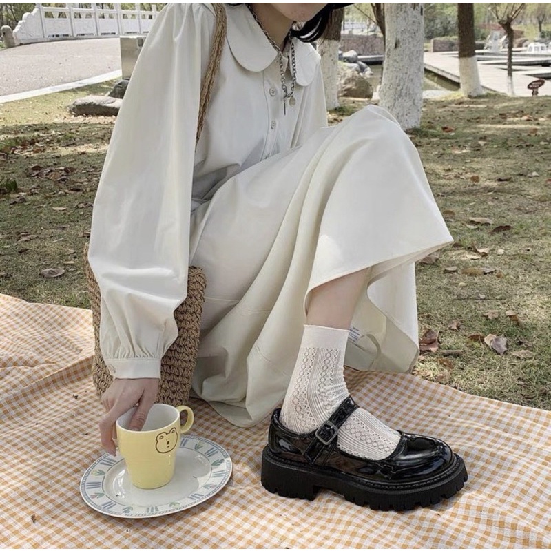 Giày búp bê có quai Mary Jane đế cao lót caro vintage Yannie Lolita ulzzang Hàn Quốc