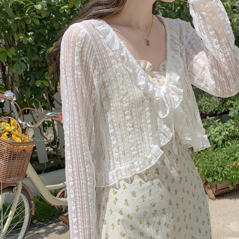 Áo Khoác Cardigan Tay Dài Phối Ren Lưới Thời Trang Cho Nữ