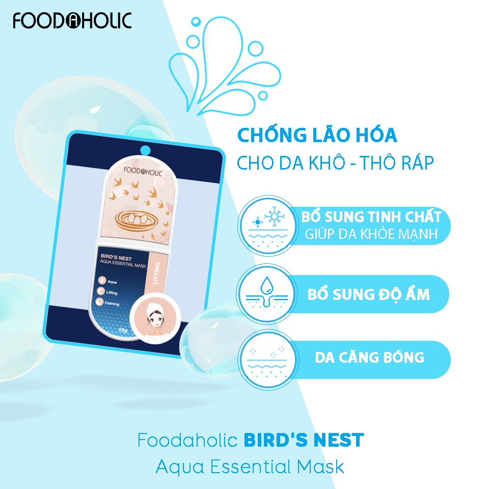 Combo 5 Mặt Nạ Cấp Ẩm Dưỡng Sáng, Tăng Độ Đàn Hồi Săn Chắc Da Foodaholic Bird's Nest Aqua Essential Mask 23g X 5