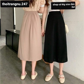 chân váy midi cạp cao lưng chun 708