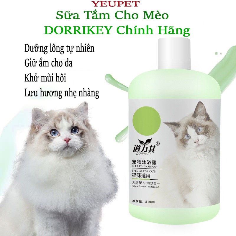 Sữa tắm cho mèo DORRIKEY dưỡng lông, dưỡng ẩm da cao cấp 510ml - YEUPET