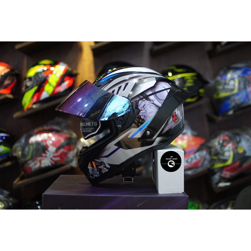 Mũ bảo hiểm Fullface ROC 03 Moto bạc xanh