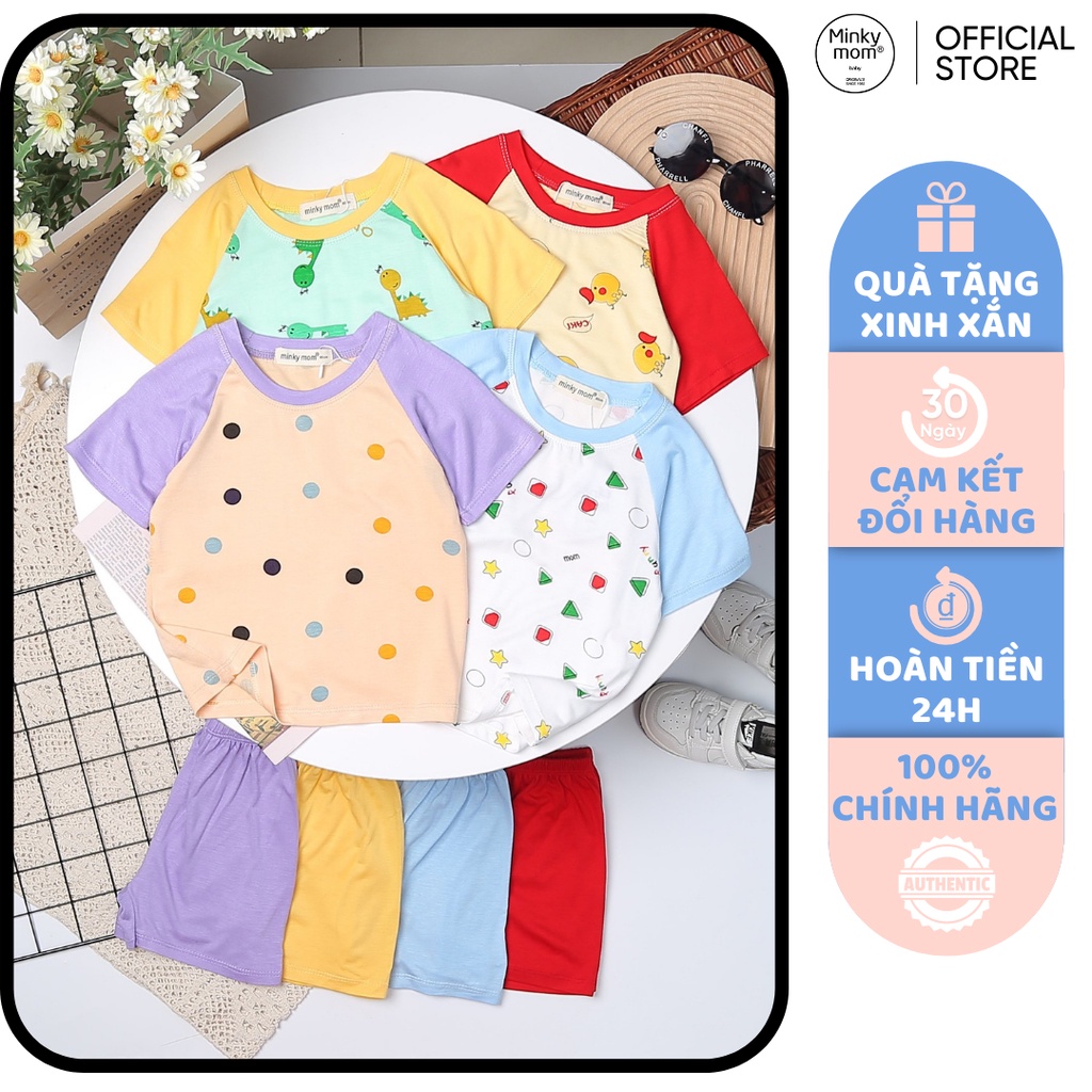 [SALE] Bộ Quần Áo Bé Gái, Bé Trai Minky Mom Vải Thun Lạnh Chấm Bi Giáp Lăng, Bộ Cộc Tay Cho Bé Mặc Nhà MKM2223