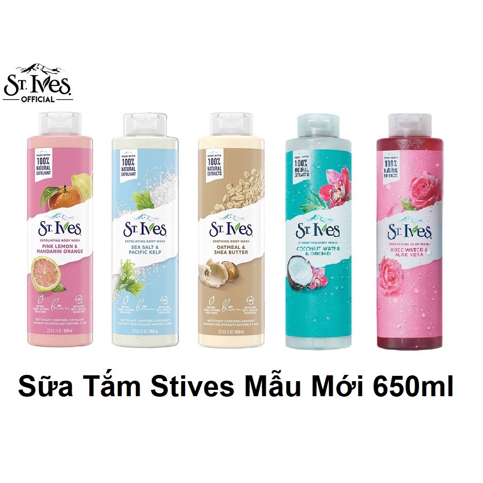 Sữa tắm ST.Ives Mỹ muối biển, yến mạch, bơ, cam chanh 473ml, 650ml (mẫu mới)