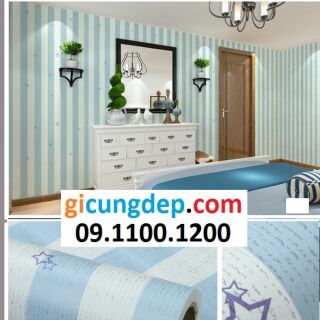 5m Giấy dán tường sọc xanh ngôi sao khổ 45cm