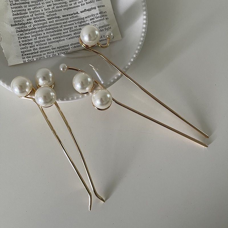 Trâm cài tóc kim loại đính đá hạt châu sang chảnh phong cách Hàn Quốc