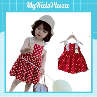 Váy cho bé gái,váy cho bé chấm bi phối dây viền ren siêu xinh cho bé 10-21kg