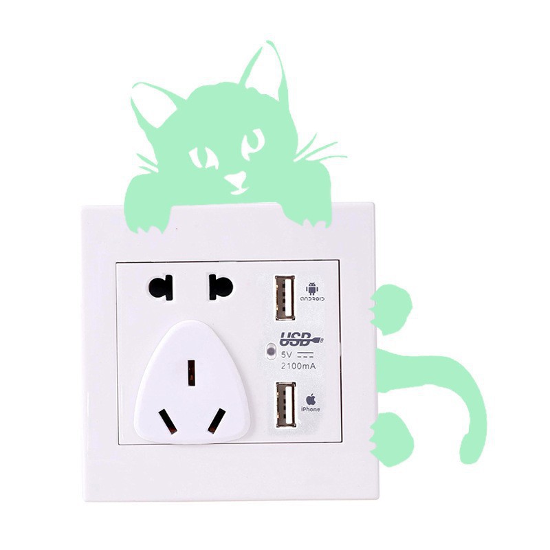 Miếng dán đề-can dạ quang hình chú mèo dễ thương cho vị trí công tác điện