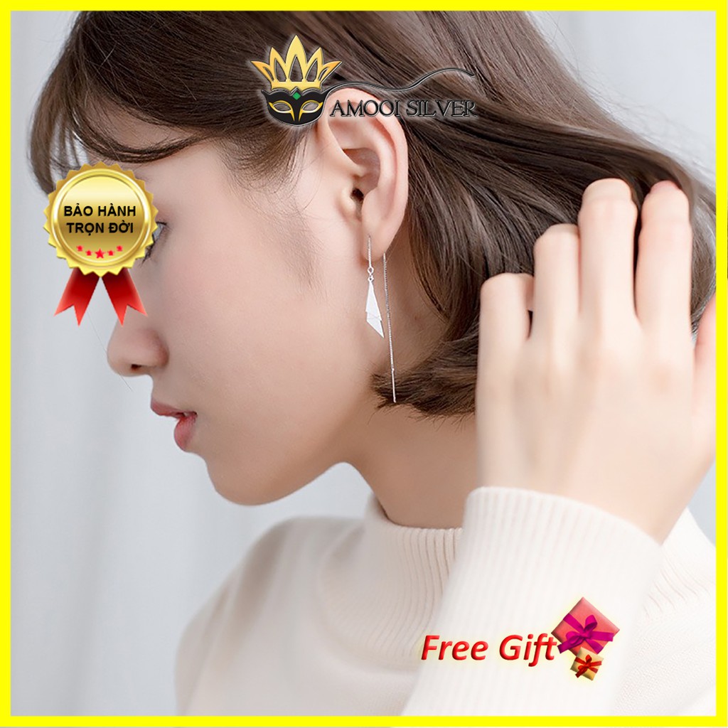 Bông tai bạc S925 lá tam giác xỏ qua - Amooi Silver AB161