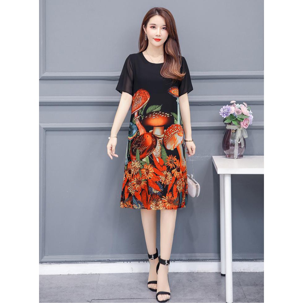 [SIZE M--&gt; 3XL TỚI 73KG  ĐẸP - RẺ- CHẤT ]  - ĐẦM SUÔNG BIGSIZE KIỂU ĐẦM SUÔNG VOAN 2 LỚP IN HỌA TIẾT NẤM D3209