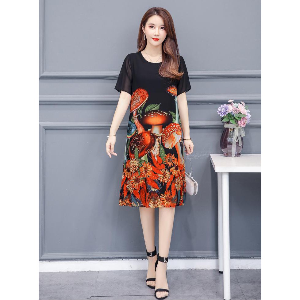 [SIZE M--> 3XL TỚI 73KG  ĐẸP - RẺ- CHẤT ]  - ĐẦM SUÔNG BIGSIZE KIỂU ĐẦM SUÔNG VOAN 2 LỚP IN HỌA TIẾT NẤM D3209