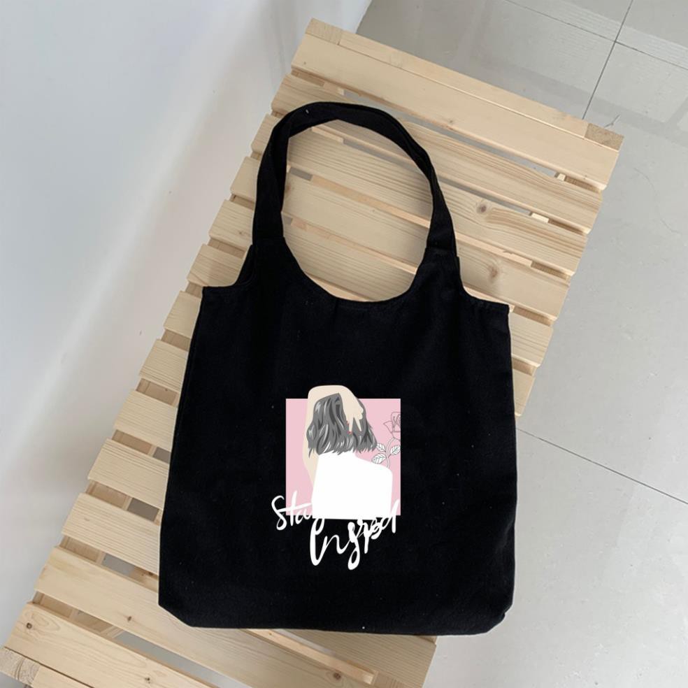 Túi tote vải canvas quai tròn nữ unisex đeo vai xách tay Hàn Quốc có khóa miệng cô gái Orange Girl dễ thương đủ màu sắc