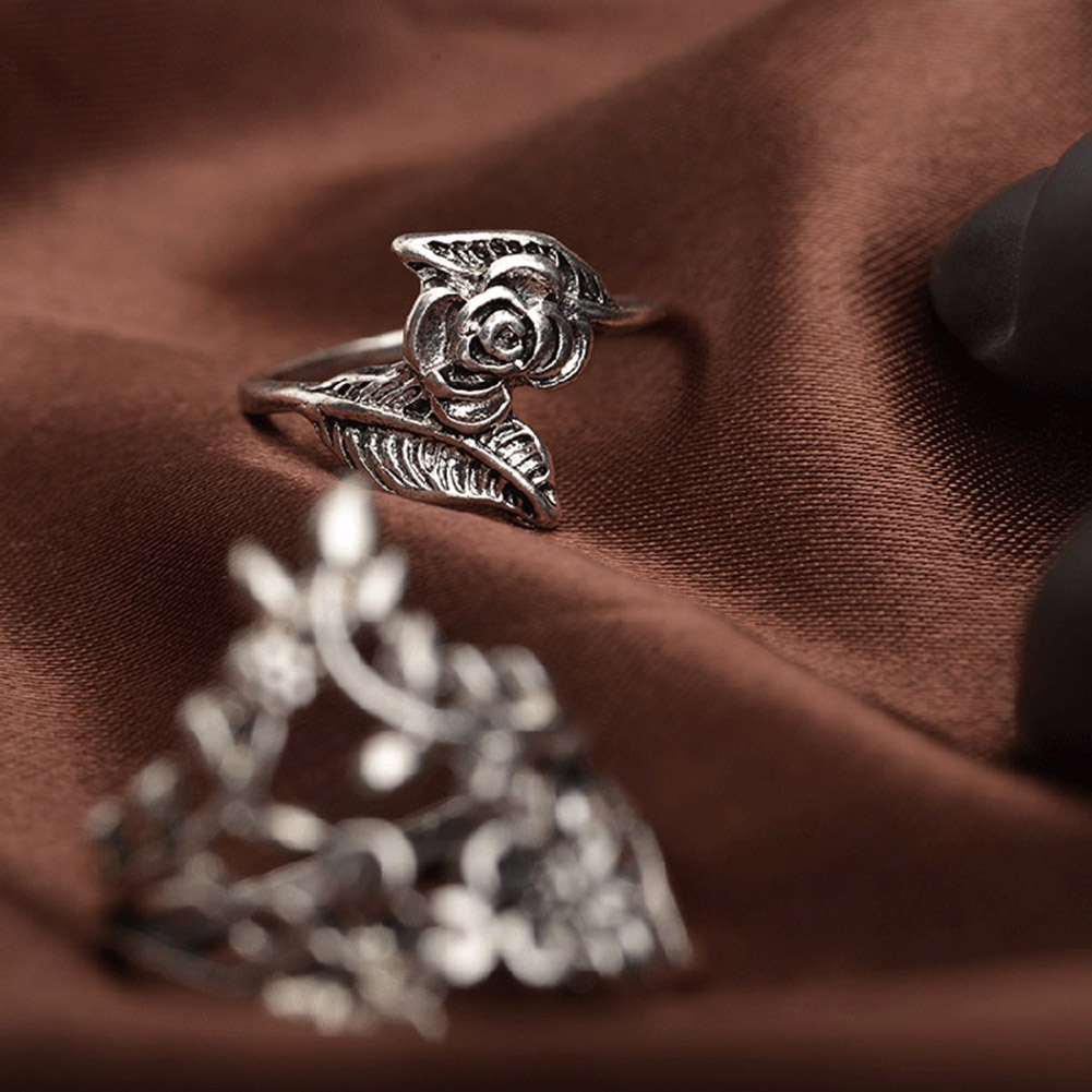 [Hàng Có Sẵn] Bộ 4 Nhẫn Midi Đeo Khớp Ngón Tay Hình Hoa Lá Vintage Cho Nữ