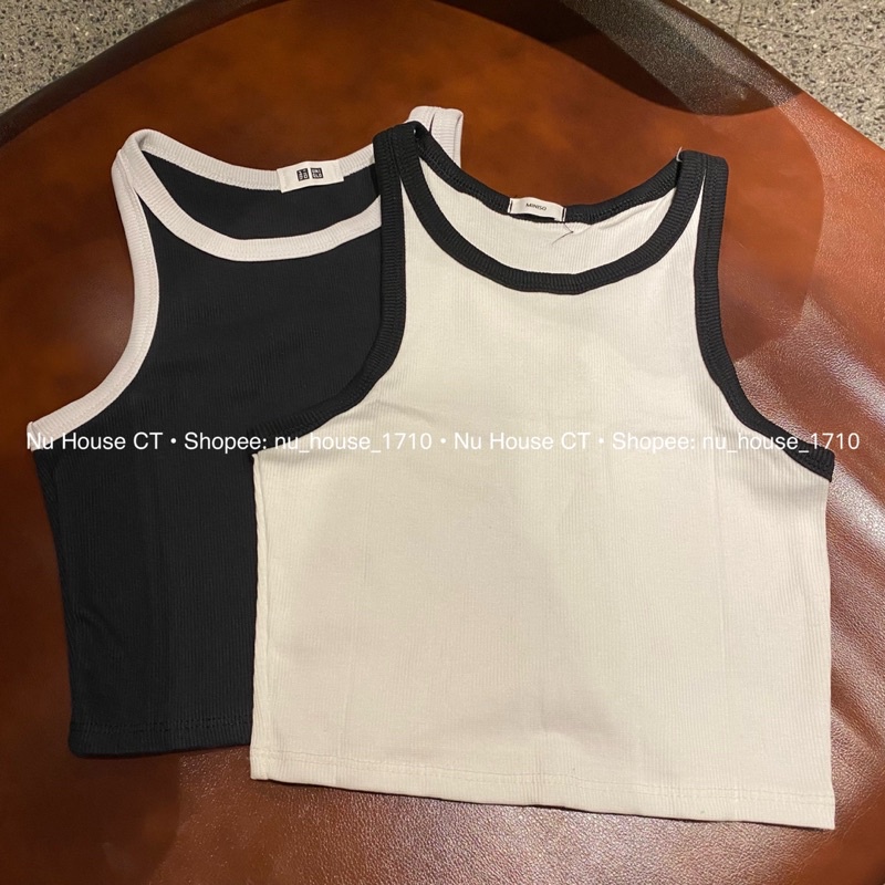 Áo croptop 3 lỗ nữ thun gân tăm viền màu kèm clip và ảnh thật