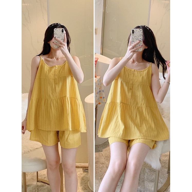 Bộ 2 dây nữ, bộ đồ mặc nhà vải đũi mềm nhẹ, thoáng mát, nhiều màu size từ 40 - 75 kg, phong cách năng động dễ thương M01