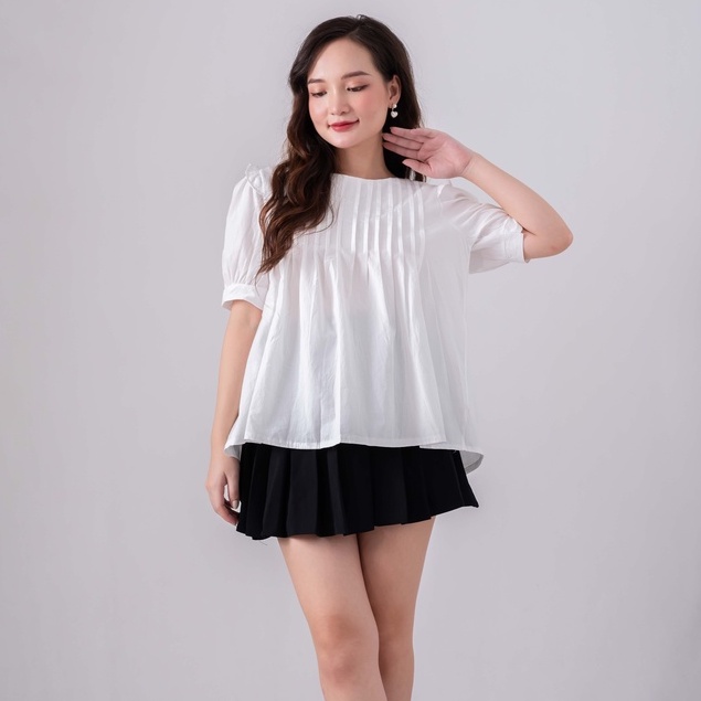 Áo babydoll trắng cộc tay khuy sau - Áo trắng cánh tiên siêu hot