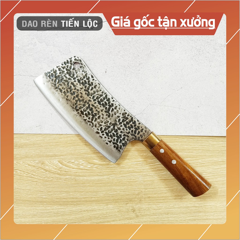 Dao Chặt Xương Rèn Từ Thép Nhíp Dập Vân 2 Mặt Cao Cấp - Cán Cẩm Chỉ Khâu Đồng