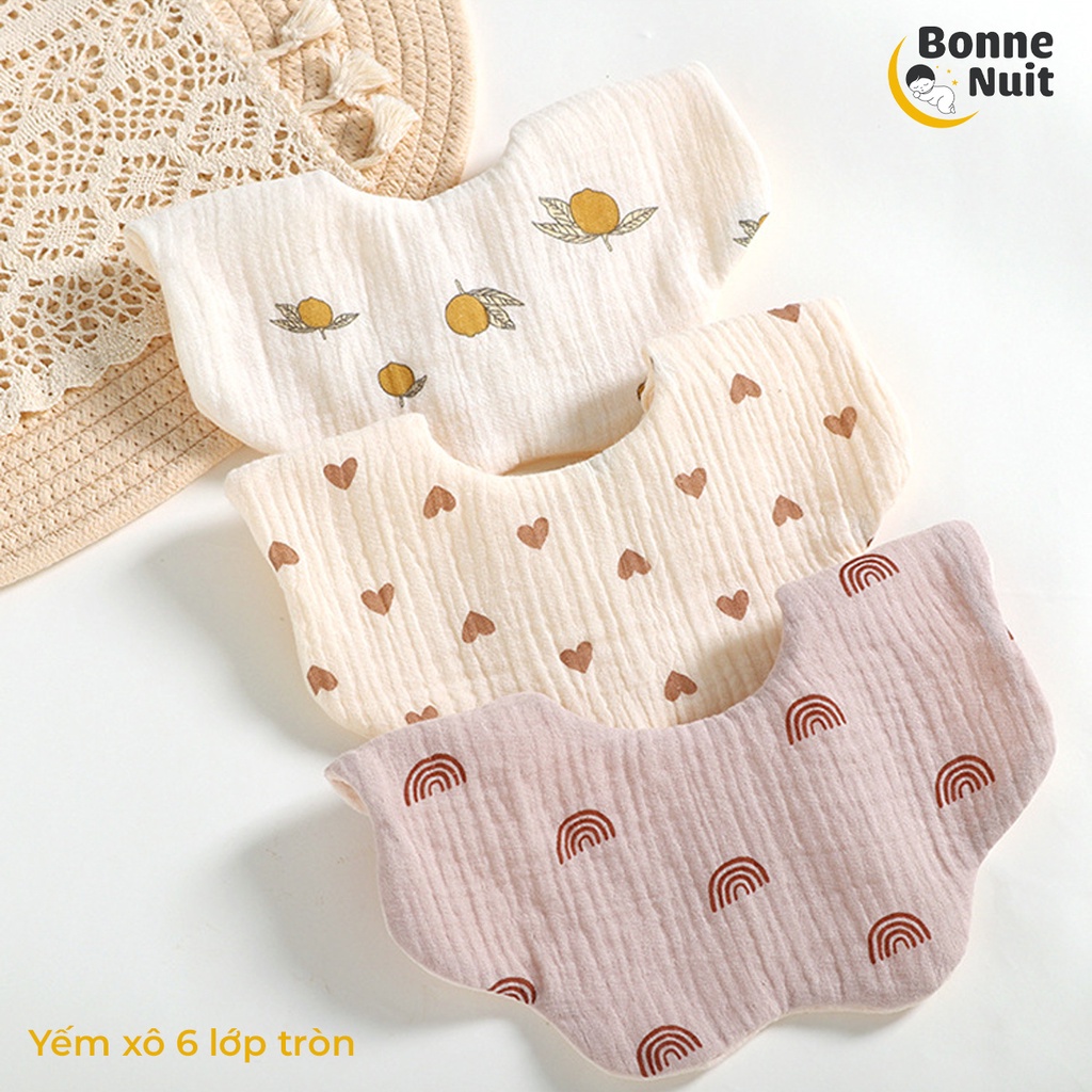 Yếm xô 6 lớp vuông &amp; tròn siêu mềm, siêu thấm hút và xinh yêu cho bé
