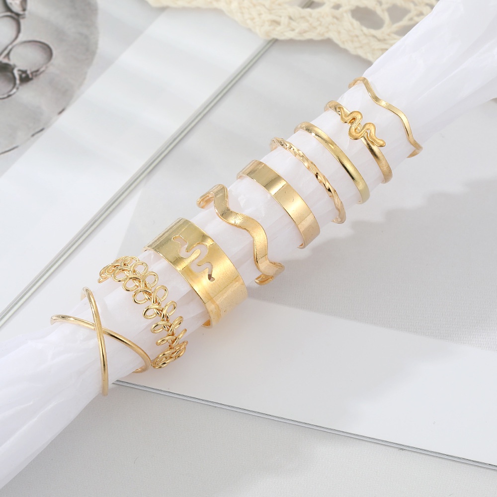 Set 9 Nhẫn Kim Loại Hoạ Tiết Hình Học/Rắn Sóng