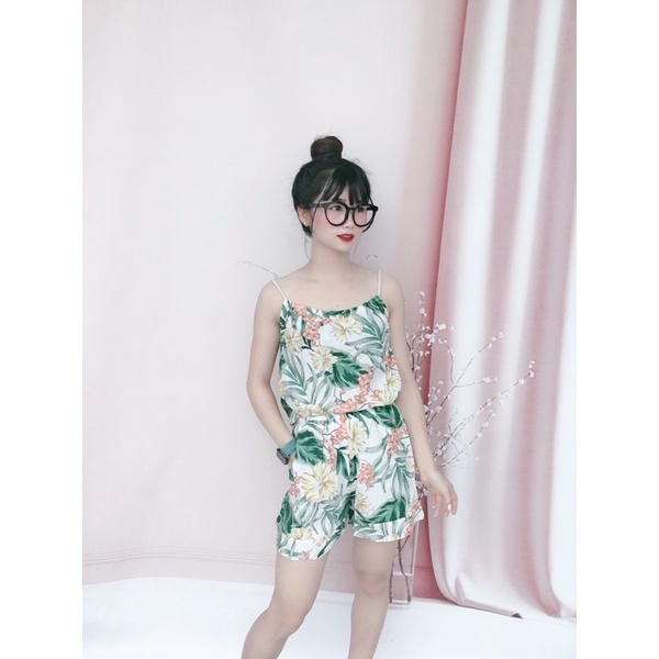 Sét áo 2s hoa lá đi biển mix quần short siêu xinh (kèm ảnh thật )