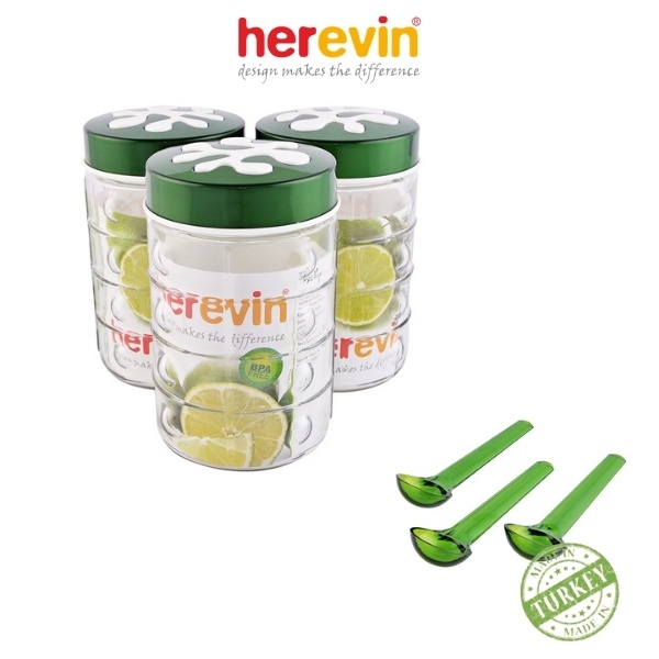 Bộ 2 Hũ Thuỷ Tinh Herevin Tròn Sọc Nắp Decor 1.5L- HEHU135902-803 [GIAO MÀU NGẪU NHIÊN]