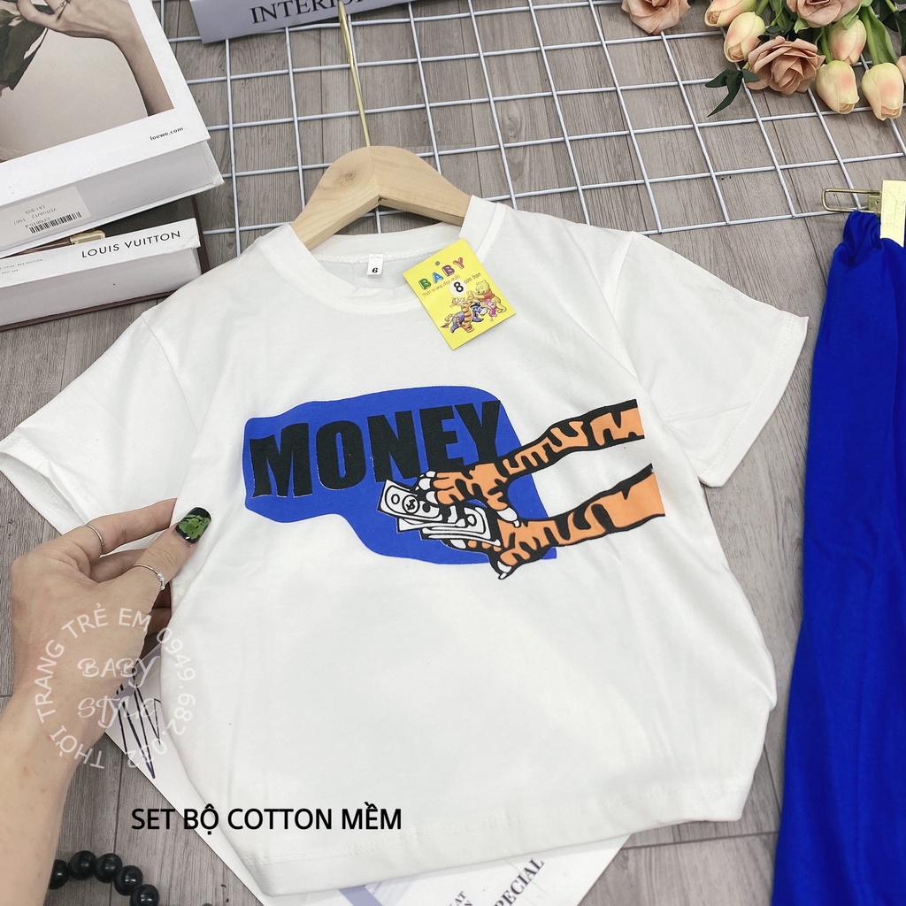 Bộ quần áo mùa hè &quot;MONEY&quot; 20-45kg cho bé gái 4-14 tuổi. Thiết kế đẹp, năng động. G25