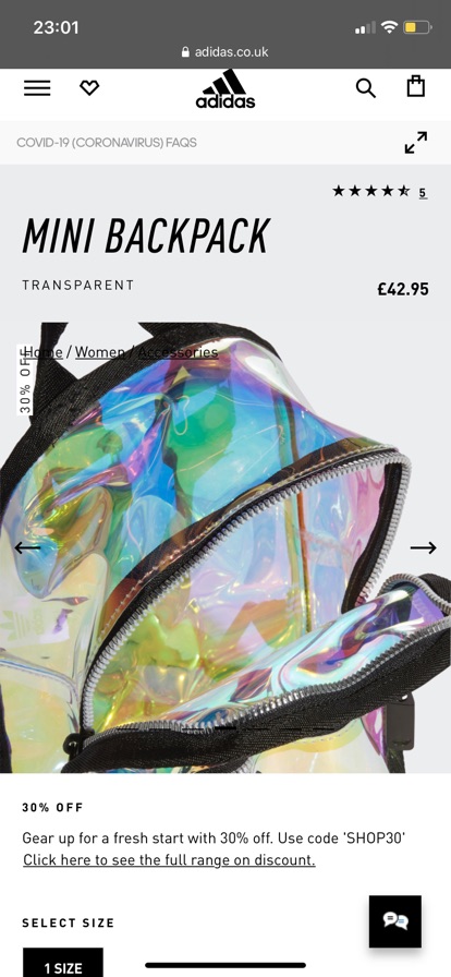 Balo adidas hologram mini backpack chính hãng authenic uk ( + deal sale 30% của shop)