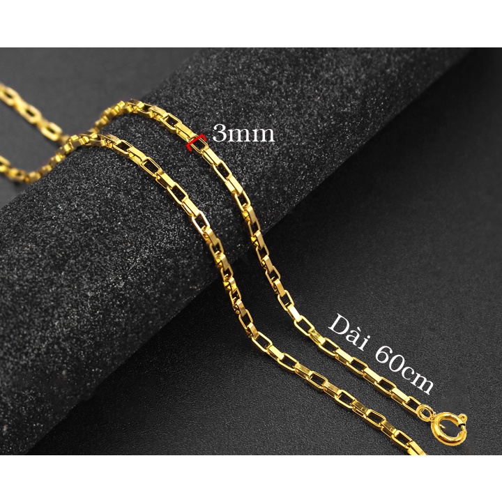Dây chuyền inox kiểu hình vuông 3 ly khóa vip màu vàng siêu đẹp, bền màu, phù hợp cho cả nam và nữ