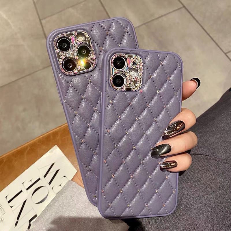Ốp Điện Thoại Da Bảo Vệ Camera Phối Kim Cương Giả Lấp Lánh Cho iPhone 13 Pro Max 12 11 XS Max XR X