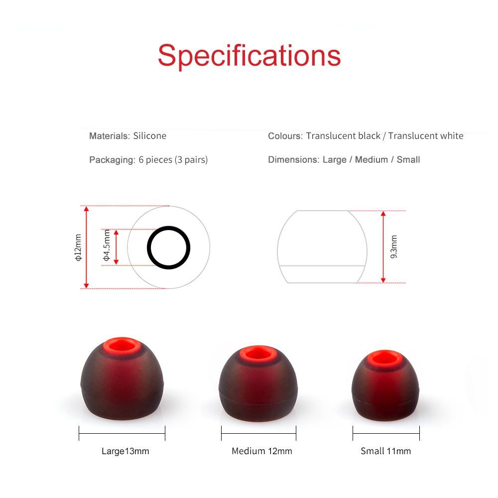 Set 3 Cặp Vòng Đệm Cao Su Silicone Bọc Tai Nghe Nhét Tai Chống Ồn Thoải Mái Size S M L